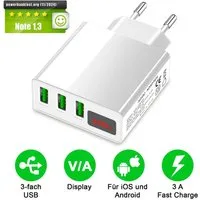 EAXUS 3A USB Netzteil mit Schnellladefunktion und Display USB-Ladegerät (3000,00 mA, 1-tlg., Zeigt Ladegeschwindigkeit an, 3 USB Ports für gleichzeitiges Laden)