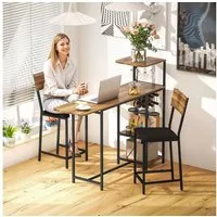 HOMCOM Bargruppe mit klappbar Küchentisch, Weinglashalter, Ablage, 2 Barstühlen, (Bartisch mit Barhocker Set, 3-tlg., Bartisch-Set), im Modern-Stil, für Esszimmer, Küche, Stahl, Braun