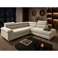 Goldstoff Ecksofa mit Schlaffunktion, Cord Couch für Wohnzimmer - Cord Ecksofa, Cord Sofa VOYAGE 2 Teile, Großer Bettkasten