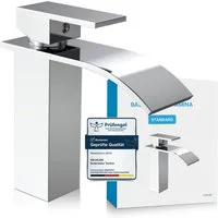 Bächlein Badarmatur Elegante Badarmatur Tamina (Chrom) hochwertige Designarmatur mit Wasserfalloptik