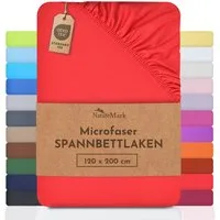 NatureMark Spannbettlaken Mikrofaser Spannbetttuch, Polyester, Gummizug: rundum, viele Größen und Farben Markenware, 120x200 cm, Rot