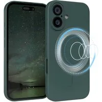 EAZY CASE Handyhülle für Apple iPhone 16 Hülle Silikon 6,1 Zoll, MagSafe Case Silikon kratzfestes Bumper Cover Qi-Charging Dunkelgrün
