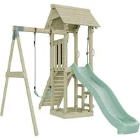 OutdoorToys Spielturm Göteborg, aus Holz in Mintgrün mit Kinderschaukel & Rutsche