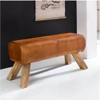 FINEBUY Hockerbank FB45549 Sitzhocker FB45549 Holz 90x30x43 cm Garderobenbank Leder (Sitzhocker 90x30x43 cm Echtleder Modern Springbock), Lederhocker Turnbock, Turnbank Hocker Gepolstert