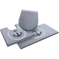 Grund Badematte Port Louis, Höhe 20 mm, rutschhemmend beschichtet, fußbodenheizungsgeeignet, Kunstfaser, rechteckig, 3-tlg. Stand-WC Set, Design mit Anker, maritim, Made in Europe
