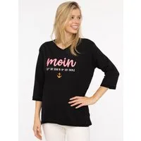 Zwillingsherz 3/4-Arm-Shirt "Moin" mit Moin Stickerei und Anker, ausgefranste Kanten