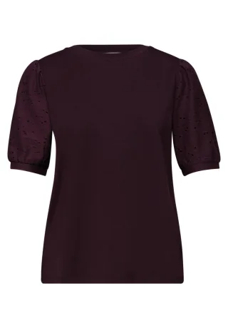 Street One - Kurzarm T-Shirt mit Ärmeln aus Lochspitze violet - Gr. - 36