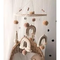 Baby Fancyroom Hängedekoration Makramee Babymobile Mobile Baby Windspiel Regenbogen Handmade (Rassel Spielzeug, Für Mädchen oder Junge), mit liebevollen Details