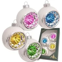 Krebs Glas Lauscha Christbaumschmuck Reflexkugeln Retro mit Schneedach (4-tlg), Christbaumschmuck aus Glas, handgefertigt, Christbaumkugeln