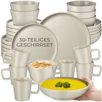 tectake Geschirr-Set Tafelservice aus Steingut für 6 Personen, ineinander stapelbar (30-tlg), 6 Personen, Steingut, im Urban-Style, mit Glasur, spülmaschinen- und mikrowellengeeignet
