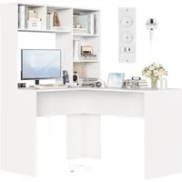 Homfa Schreibtisch mit Steckdose, Eckschreibtisch L-förmig, Computertisch Bürotisch weiß 152cm