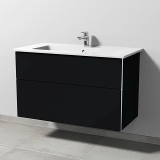 Sanipa 3way Keramik-Set Venticello Keramik-Waschtisch und Unterbau mit 2 Auszügen, Schwarz-Matt BS32408