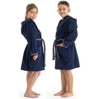Bruno Banani Kinderbademantel Danny, Ideal für Zuhause, Schwimmbad oder im Urlaub, Langform, Walkfrottee, Kapuze, Gürtel, mit Logostreifen, aus 100% Baumwolle