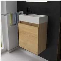 Alpenberger Badmöbel-Set Gäste WC Waschbecken mit Unterschrank - Badschrank Hängend, (2-tlg. Waschtisch Set Eiche Natur, Waschbeckenunterschrank mit Softclose), Waschplätze für Kleine Bäder - Badschrank Hängend und Vormontiert