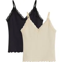 bonprix Ripptanktop (Packung, 2er) aus Viskose, figurbetont, mit V-Ausschnitt und Spitzenbesatz, ärmellos
