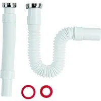 Sanixa Siphon Abflusssiphon weiß chrom Kunststoff flex 1 1/4 Zoll 32 mm weiß, (Abfluss Rohr), flexibel