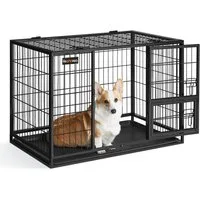 FEANDREA Hunde-Transportbox Hundekäfig hochbelastbar, Gitterbox, transportabler Haustierkäfig, für mittelgroße, große Hunde, XL,107 x 70 x 75 cm, 2 abnehmbare Türen