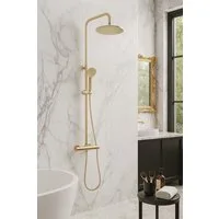 wohnwerk.idee Duschsystem Dusche Regendusche Duschgarnitur mit Thermostat Parot Matt Gold, 2 Strahlart(en)