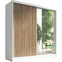 A&J MöbelLand GmbH Schiebetürenschrank LINA mit 3 Schubladen, 3D-Lamellen und Spiegel (TOP ANGEBOT! Geräumiger Schrank mit einer Breite von 200 cm und Spiegel, ideal zur Aufbewahrung von Kleidung und Accessoires. 3 Schubladen und viel Stauraum. TOP P