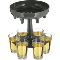 Spetebo Schnapsglas Schnapsspender und Halter mit 6 Gläsern - 13 x 12, Kunststoff, Glas, Shot Likör Spender mit Schnaps Gläsern