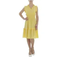 Ital-Design Sommerkleid Damen Freizeit Stufenkleid (85941319) Rüschen Sommerkleid in Gelb