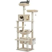 PETEPELA Kratzbaum Großer Kratzbaum, 184 cm großer Katzenturm für große Katzen, Sisal-bezogenen Polstern, 2 Sitzstangen, Doppelhaus und Korb
