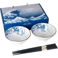 Dark-Desires Suppenschüssel Japanisches Schalen- und Essstäbchen Geschenkset "The big Wave"