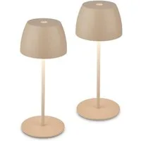 Briloner Leuchten Tischleuchte 2x LED Akku Tischlampe kabellos Beige 20cm Innen/Außen, Dimmfunktion, LED fest integriert, 2700K - Extra-Warmweiß, 2x Tischlampe kabellos 20x8cm Beige 2,5W Wohnzimmer Outdoor