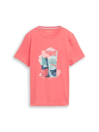 Tom Tailor - T-Shirt mit Print soft coral pink - Gr. - L
