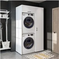 Roomart Waschmaschinenumbauschrank Schrankwand 112 cm – für Waschmaschine & Trockner, Hochschrank (Set) Waschmaschine & Trockner übereinander, Hochschrank