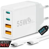 GreenHec USB-C Schnellladegerät iPhone 17 16 15 14 13 12 11 SE Charger Adapter Schnelllade-Gerät (0,00 mA, Spar-Set, 55w Quatro Charger + USB-C Kabel, Pro Max Air Netzteil Stecker Handy Phone Ladegerät Samsung mehrfach)