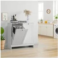 MODFU Wäschekorb Badezimmer-Wäschekorb-Aufbewahrungsschrank (mit Herausnehmbarem Korb – Weiße Wäsche-Aufbewahrung mit 2 Stoffkörben, Kippschutz., 1 St), mit herausnehmbarem Korb,versteckter Wäschekorb