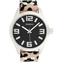 OOZOO Quarzuhr XXL Damenuhr C0901 – Schwarz – Animalprint-Lederband – 46 mm