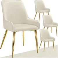 tectake Esszimmerstuhl Polsterstuhl in Samtoptik, gepolstert, 52 x 61 x 89 cm (Küchenstuhl Avane in beige, 4 St), pulverbeschichtete Stahlbeine, bodenschonend, Belastbarkeit 120 kg