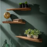 alesvelt Wandregal Set EDGE NATURE 3 schwebende Massivholz-Regale mit echter Baumkante, 60x13x4cm, Akazienholz