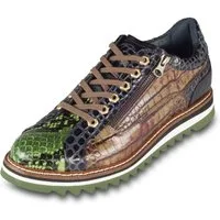 Lorenzi Lorenzi Herren Sneaker grün/braun, Leder Kroko-Prägung, Reißverschluß Sneaker Handgefertigt in Italien