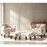 CANMOV Relaxsessel Akzentstuhl mit Hocker für Schlafzimmer, Wohnzimmer, Blumenmuster (2-St), Sessel mit hoher Federkraft und stabiler Rückenlehne