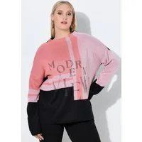 Ulla Popken Jacquardpullover Pullover Glitzer-Schriftzug Stehkragen Langarm
