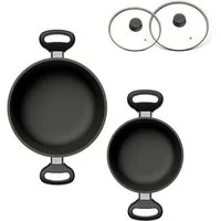 Hoffmann Germany Topf-Set STONIQ Kochtopf PFAS-frei Ø 20 & 24 cm mit Deckel – Made in Germany, Aluguss (Set, 4-tlg., 2x Kochtopf (20 + 24 cm) + 2x Glasdeckel), Aluguss, Schmortopf, backofenfest bis 300°C, Induktion