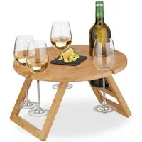 relaxdays Tabletttisch Runder Picknick Weintisch aus Bambus