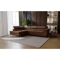 Goldstoff Ecksofa mit Schlaffunktion - Designersofa, Sofa mit Bettfunktion & Bettkasten, Schlafsofa RIVIA, multifunktionale Couch mit verstellbaren Kopfstützen in braun