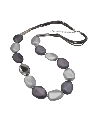 Steuer Modeschmuck Kette Velour Glasstein dunkelgrau