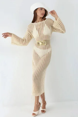 100 % Baumwolle Cut-Out Maxi Strickkleid für den Strand