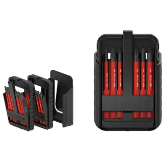 Wiha Bit Set slimBit electric Schlitz, Phillips, Pozidriv, PlusMinus/Pozidriv, TORX 12-teilges Set mit Gürtelhalter - 43162
