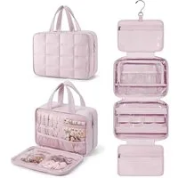 MOPUEA Kulturbeutel Kulturbeutel zum Aufhängen mit Schmuck Organizer Kosmetiktasche Groß (Hanging Toiletry Bag mit Mehreren Fächern, Waschtasche mit Haken, 1-tlg., für Frauen zum Aufhängen von Kulturbeuteln für unterwegs), Faltbarer Wasserdichter Rei