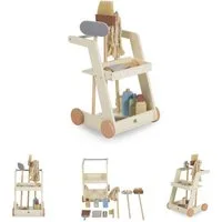 Moni Kinder-Putzwagen Spielzeugputzwagen W10D787, Holz Besen Mopp Schwamm Bürste mit Räder