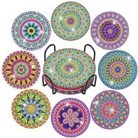 CLTYQ Getränkeuntersetzer 8 STK Diamond Painting Untersetzer mit Halter, 8-tlg., 8-tlg., DIY Untersetzer Rund Boho Stil
