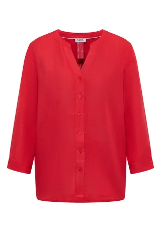 CECIL - Bluse mit Split Neck aus Leinenmix fresh red - Gr. - S