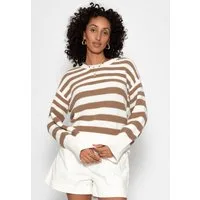 SASSYCLASSY Strickpullover Gestreifter Baumwoll-Pullover für Damen Strukturierter Pullover mit Rundhals im lockeren Schnitt