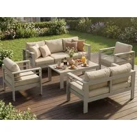 MeXo Gartenlounge-Set Gartenmöbel Set Aluminium, (12cm Deluxe Relax-Sitzkissen, 5-tlg., Belastbarkeit pro Sitzplatz 140kg), Lounge Gartenmöbelset xxl, pflegeleichte Polywood-Tischplatte